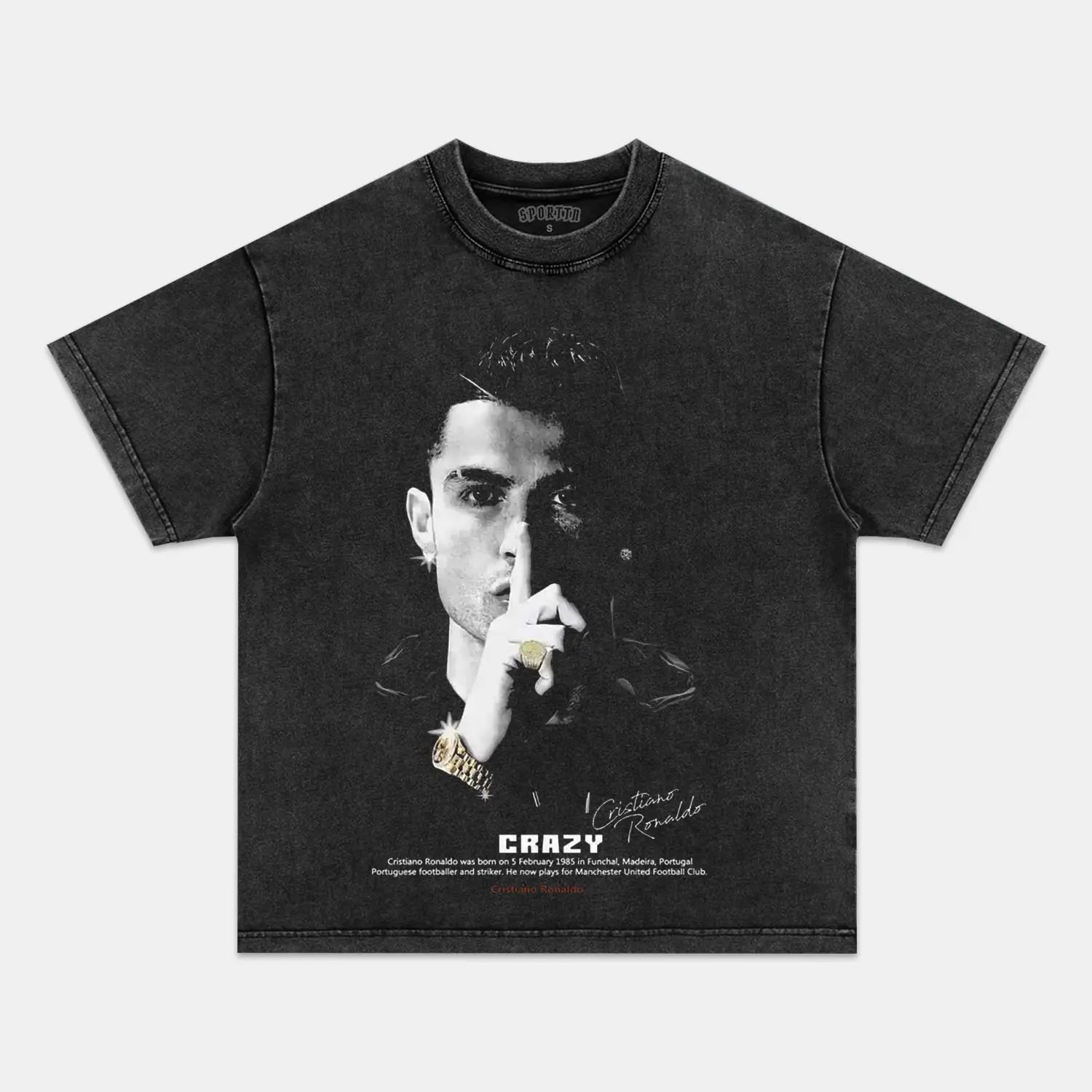 Unisex-Adult Ultra Cotton Washed T-Shirt Graphic CRISTIANO RONALDO V5 TEE