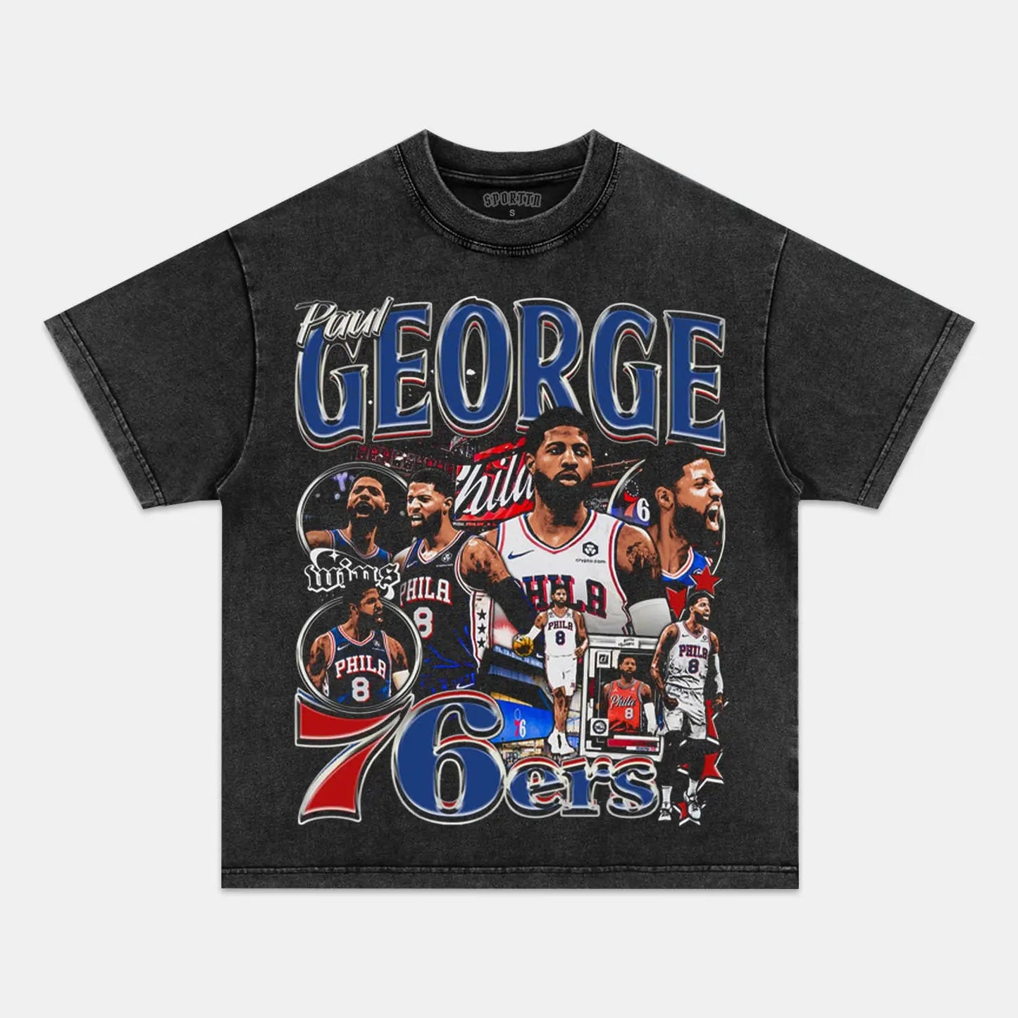 Unisex-Adult Ultra Cotton Washed T-Shirt Graphic  PAULGEORGE-SIXERS TEE