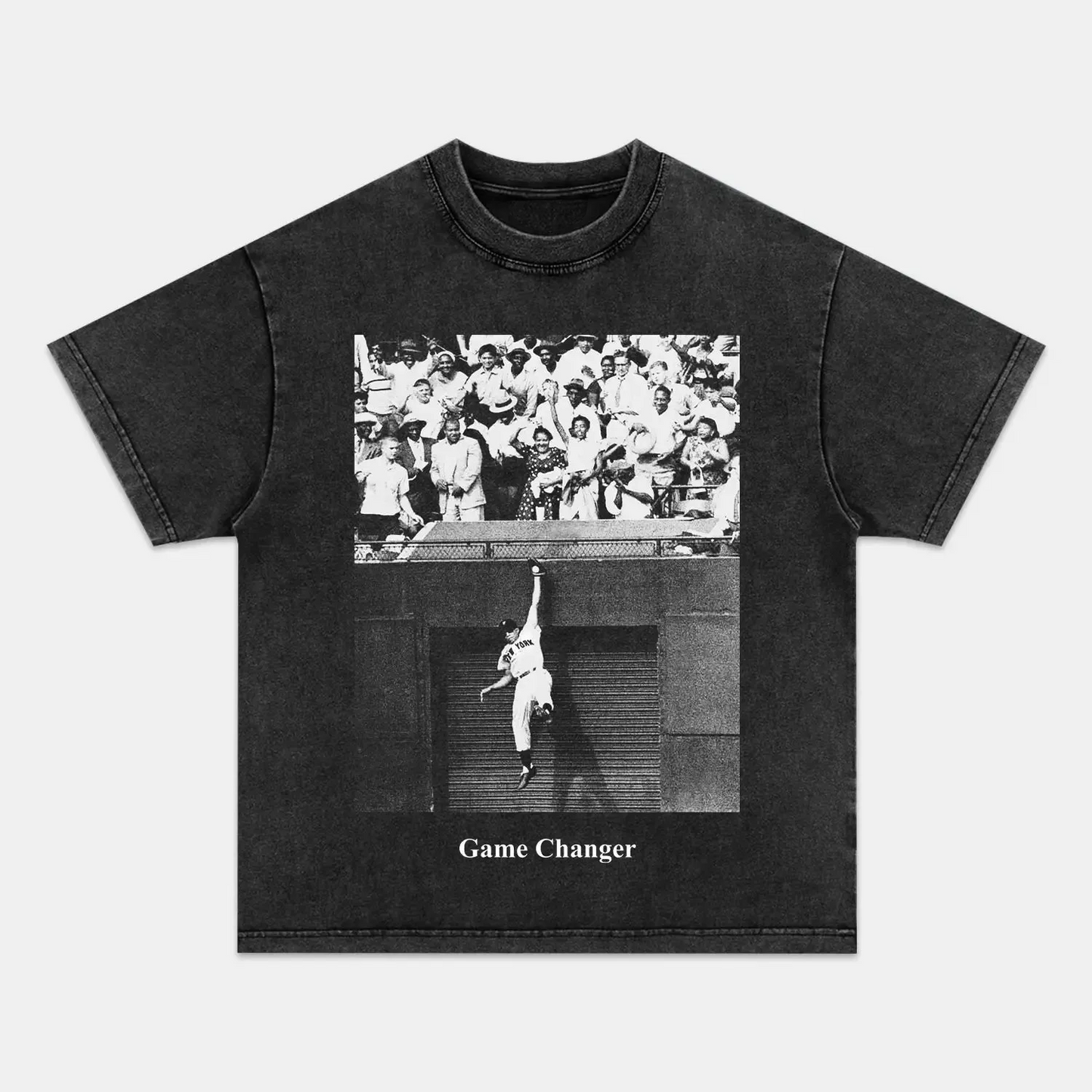 Unisex-Adult Ultra Cotton Washed T-Shirt Graphic    WILLIE MAYS - LEAPING CATCH TEE (Men&Women)