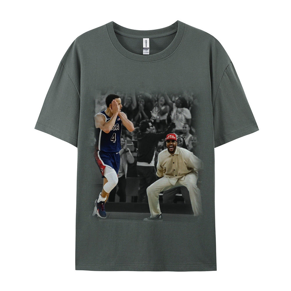 Unisex-Adult Ultra Cotton Washed T-Shirt Graphic USA BASKETBALL 2024 USA TEE