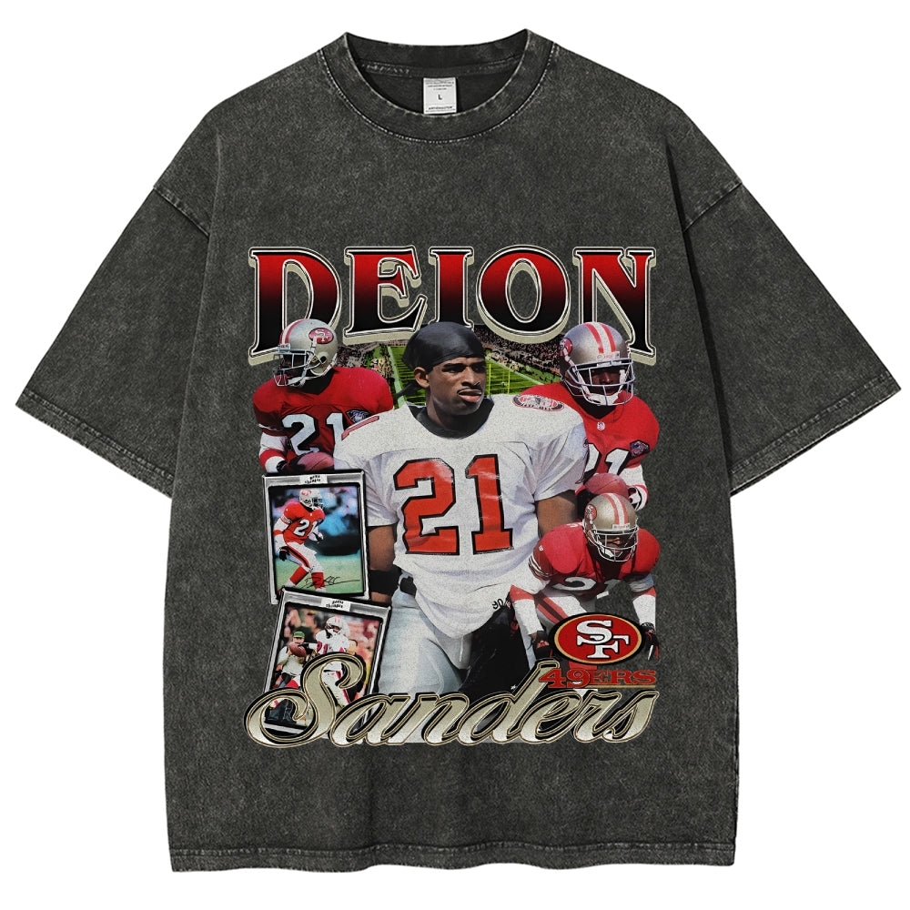 Unisex-Adult Ultra Cotton Washed T-Shirt Graphic DEION SANDERS 49ERS TEE