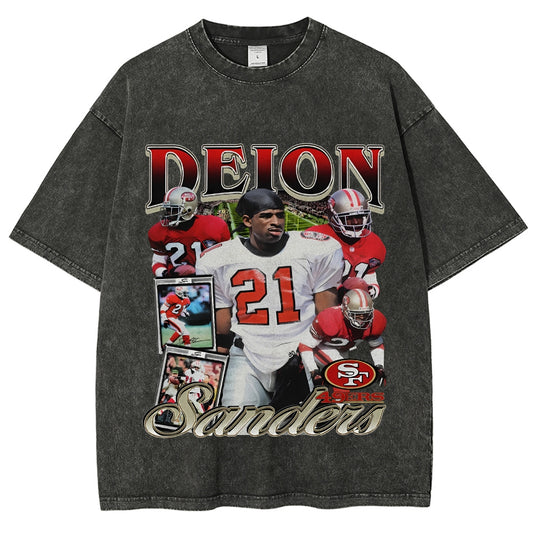 Unisex-Adult Ultra Cotton Washed T-Shirt Graphic DEION SANDERS 49ERS TEE