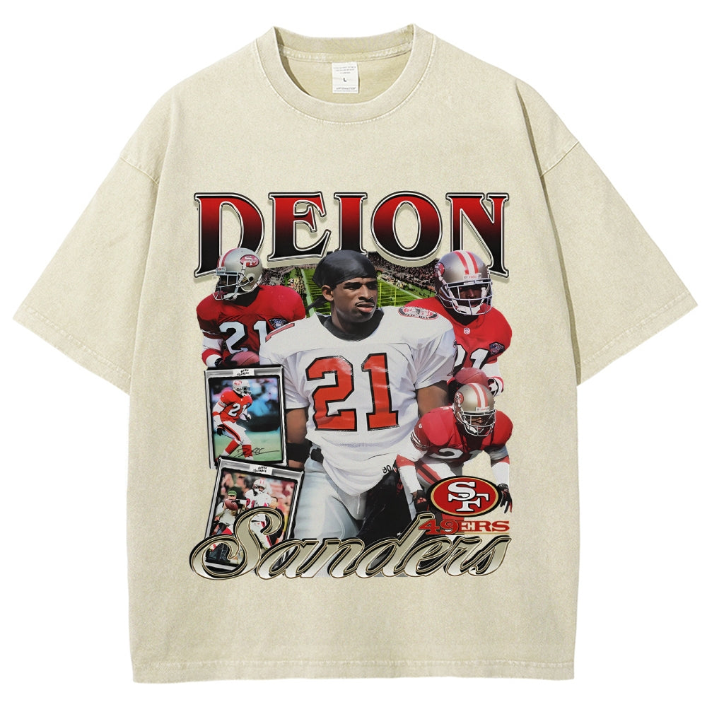 Unisex-Adult Ultra Cotton Washed T-Shirt Graphic DEION SANDERS 49ERS TEE