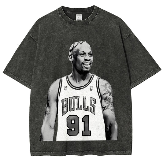 Unisex-Adult Ultra Cotton Washed T-Shirt Graphic DENNIS RODMAN WHITE TEE