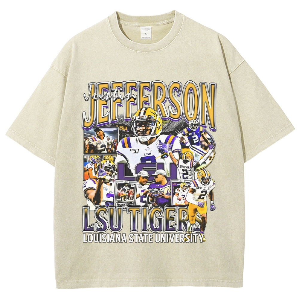 Unisex-Adult Ultra Cotton Washed T-Shirt Graphic  JUSTIN JEFFERSON - LSU TEE