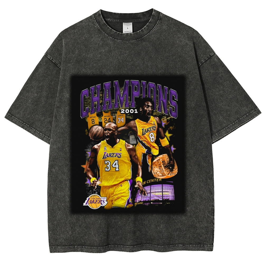 Unisex-Adult Ultra Cotton Washed T-Shirt Graphic 2001 CHAMPIONS SHAQ AND KOBE