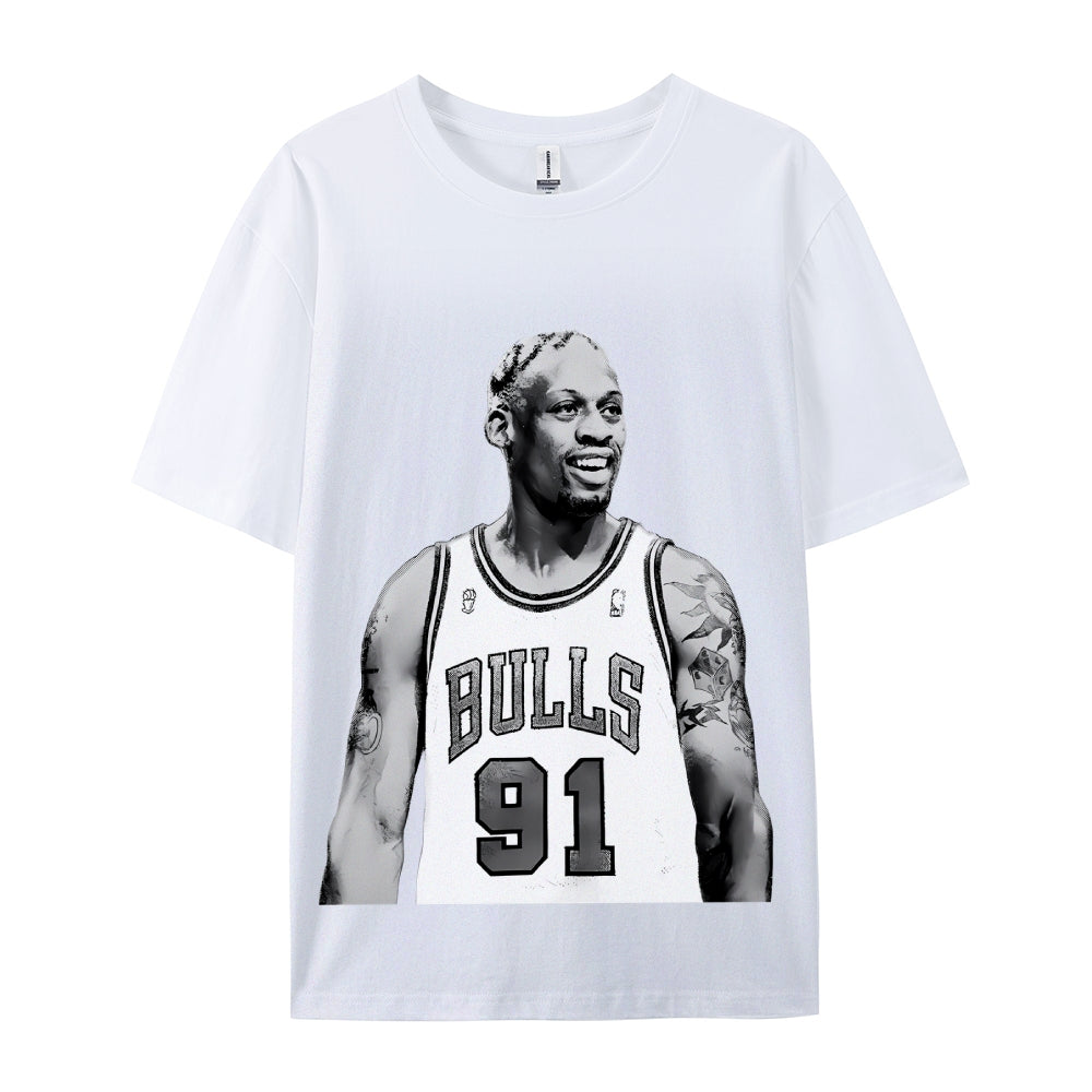 Unisex-Adult Ultra Cotton Washed T-Shirt Graphic DENNIS RODMAN WHITE TEE