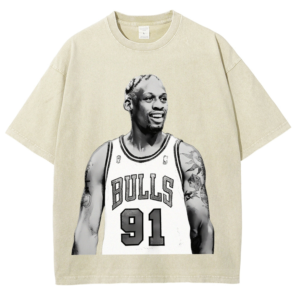 Unisex-Adult Ultra Cotton Washed T-Shirt Graphic DENNIS RODMAN WHITE TEE