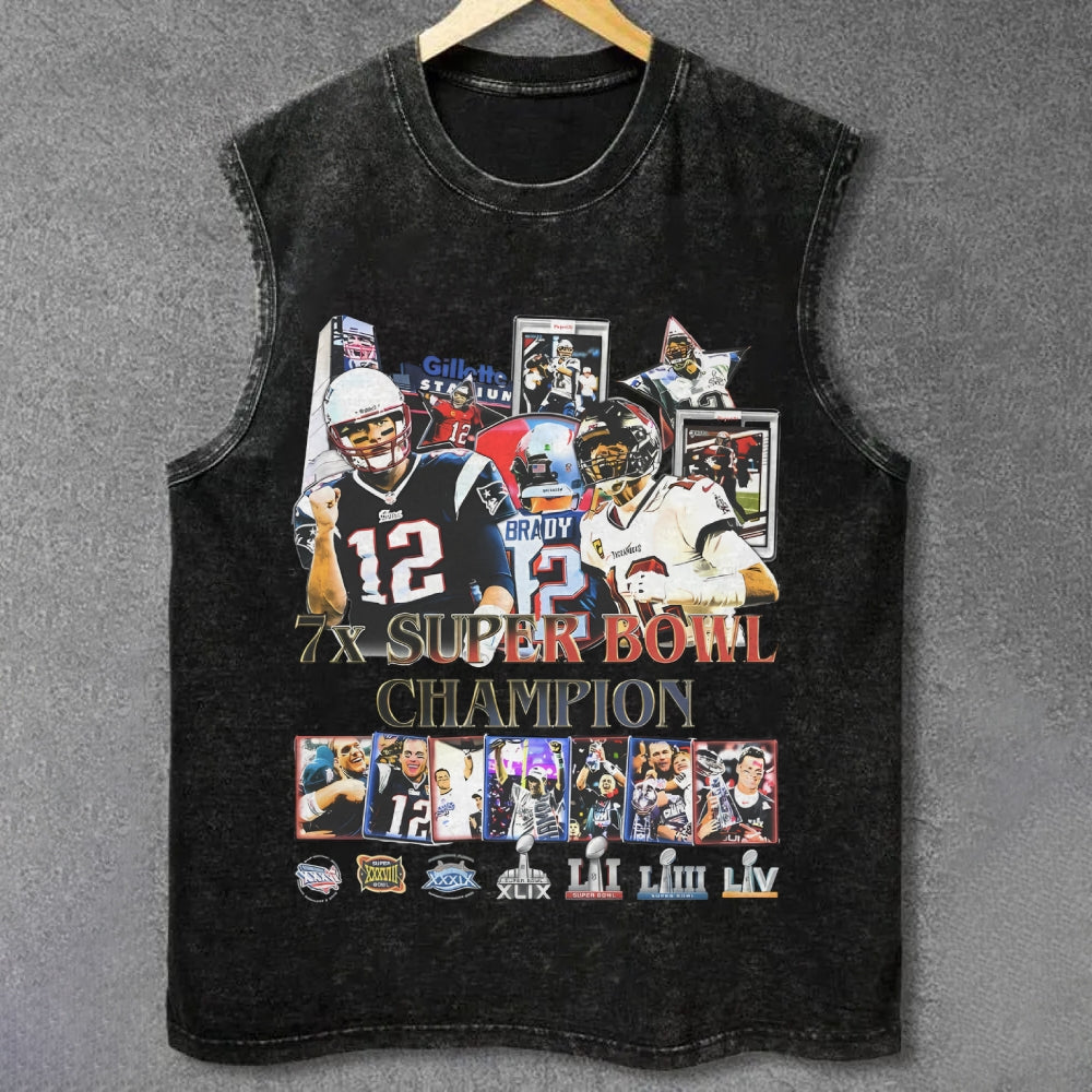 7X SUPER BOWL CHAMPS - TOM BRADY  UNISEX VINTAGE WASHED TANK