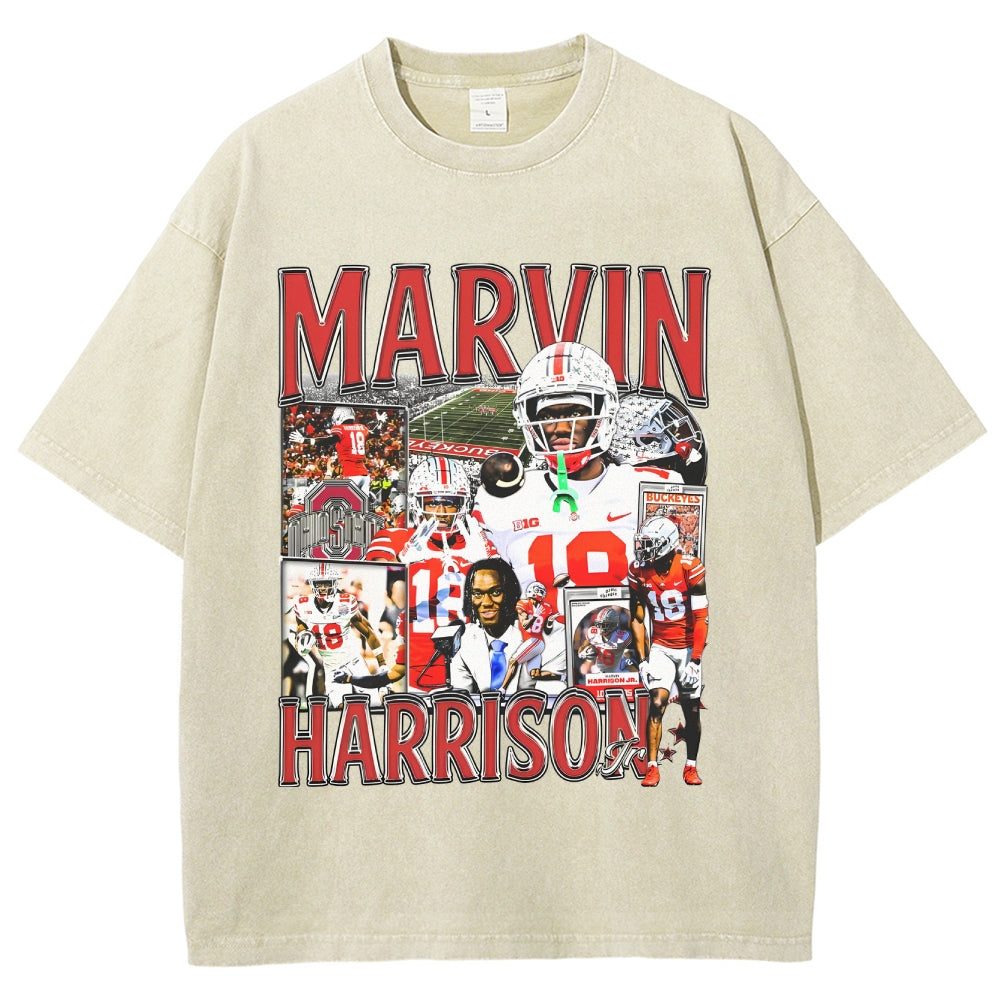 Unisex-Adult Ultra Cotton Washed T-Shirt Graphic MARVIN HARRISON JR TEE