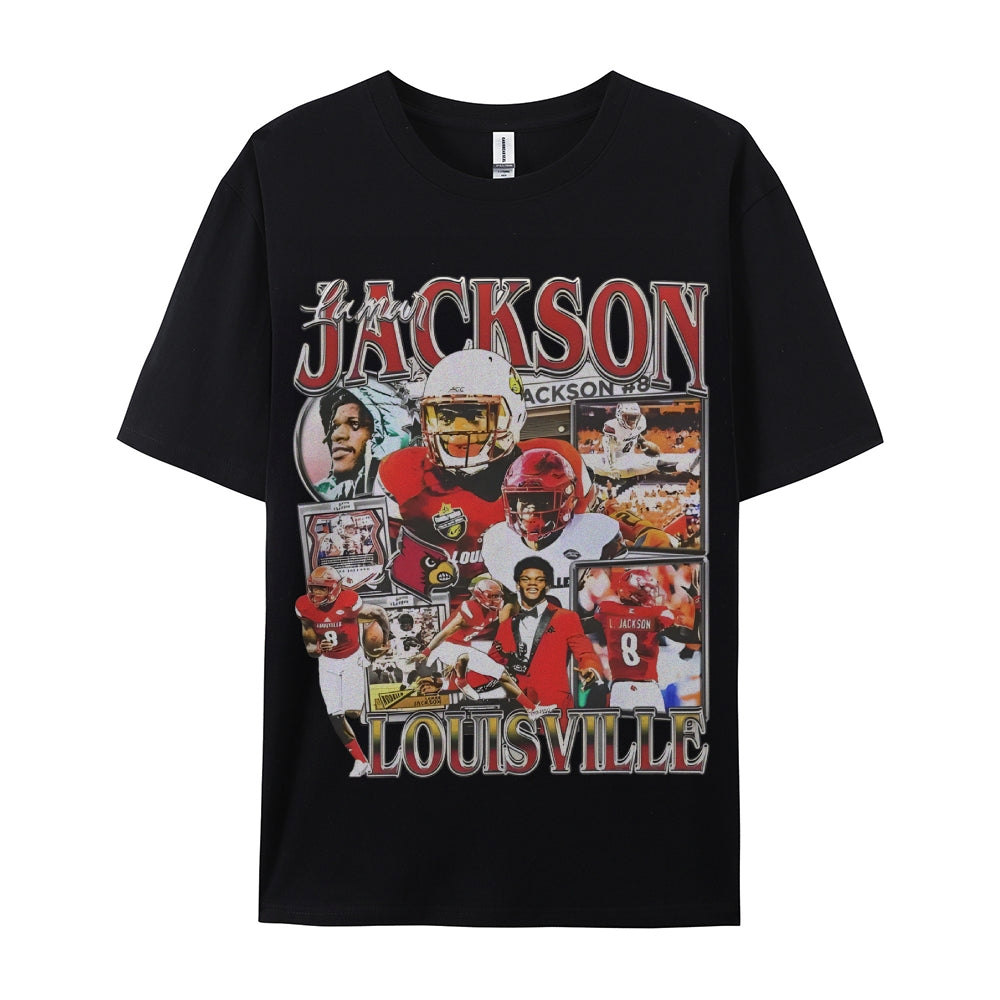 Unisex-Adult Ultra Cotton Washed T-Shirt Graphic  LAMAR JACKSON - LOUISVILLE TEE