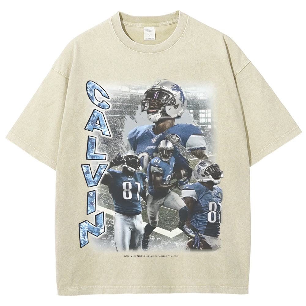 Unisex-Adult Ultra Cotton Washed T-Shirt Graphic CALVIN JOHNSON TEE