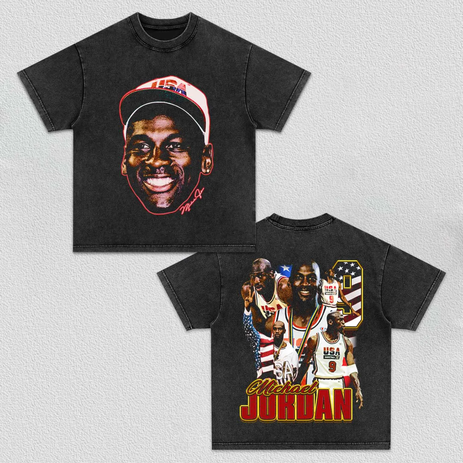 Unisex-Adult Ultra Cotton Washed T-Shirt Graphic  Team USA Michael Jordan TEE