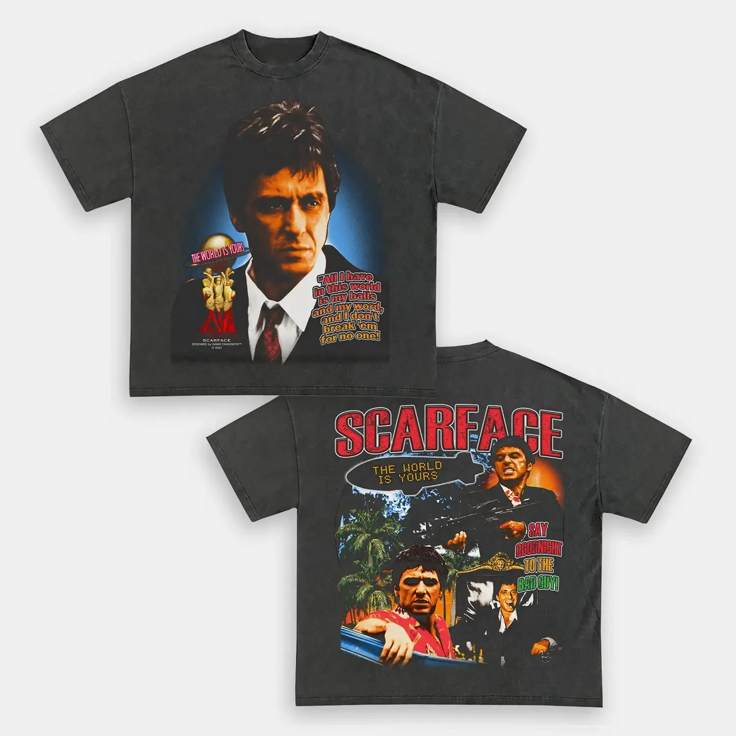 Unisex-Adult Ultra Cotton Washed T-Shirt Graphic  SCARFACE TEE