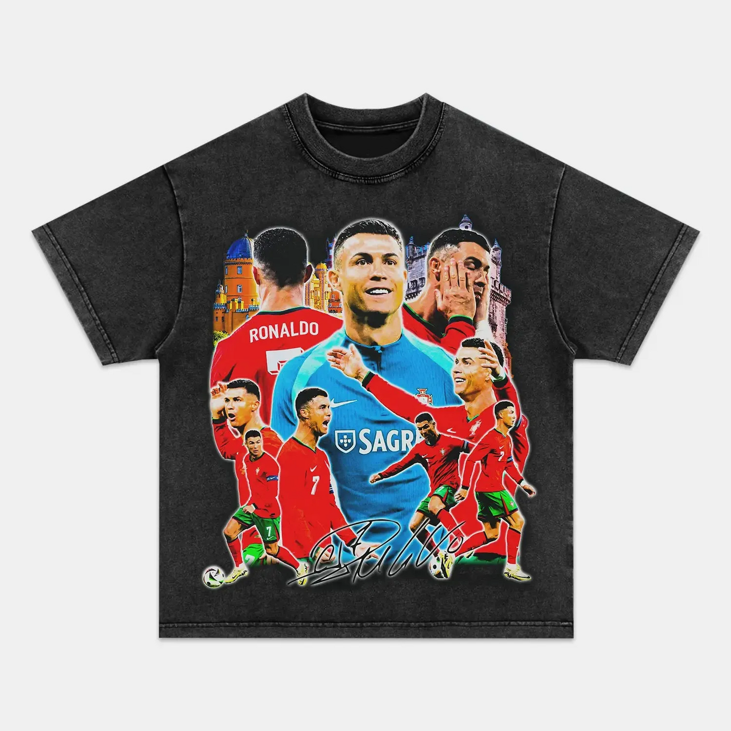 Unisex-Adult Ultra Cotton Washed T-Shirt Graphic  RONALDO PORTUGAL V2 TEE