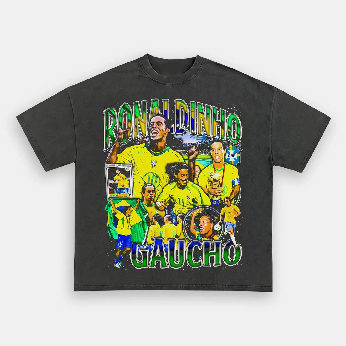 Unisex-Adult Ultra Cotton Washed T-Shirt Graphic  RONALDINHO TEE