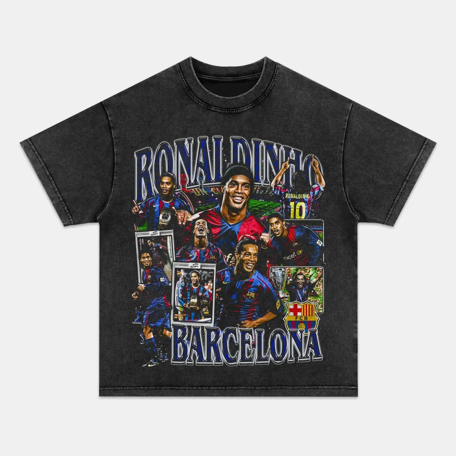 Unisex-Adult Ultra Cotton Washed T-Shirt Graphic  RONALDINHO - FCB TEE