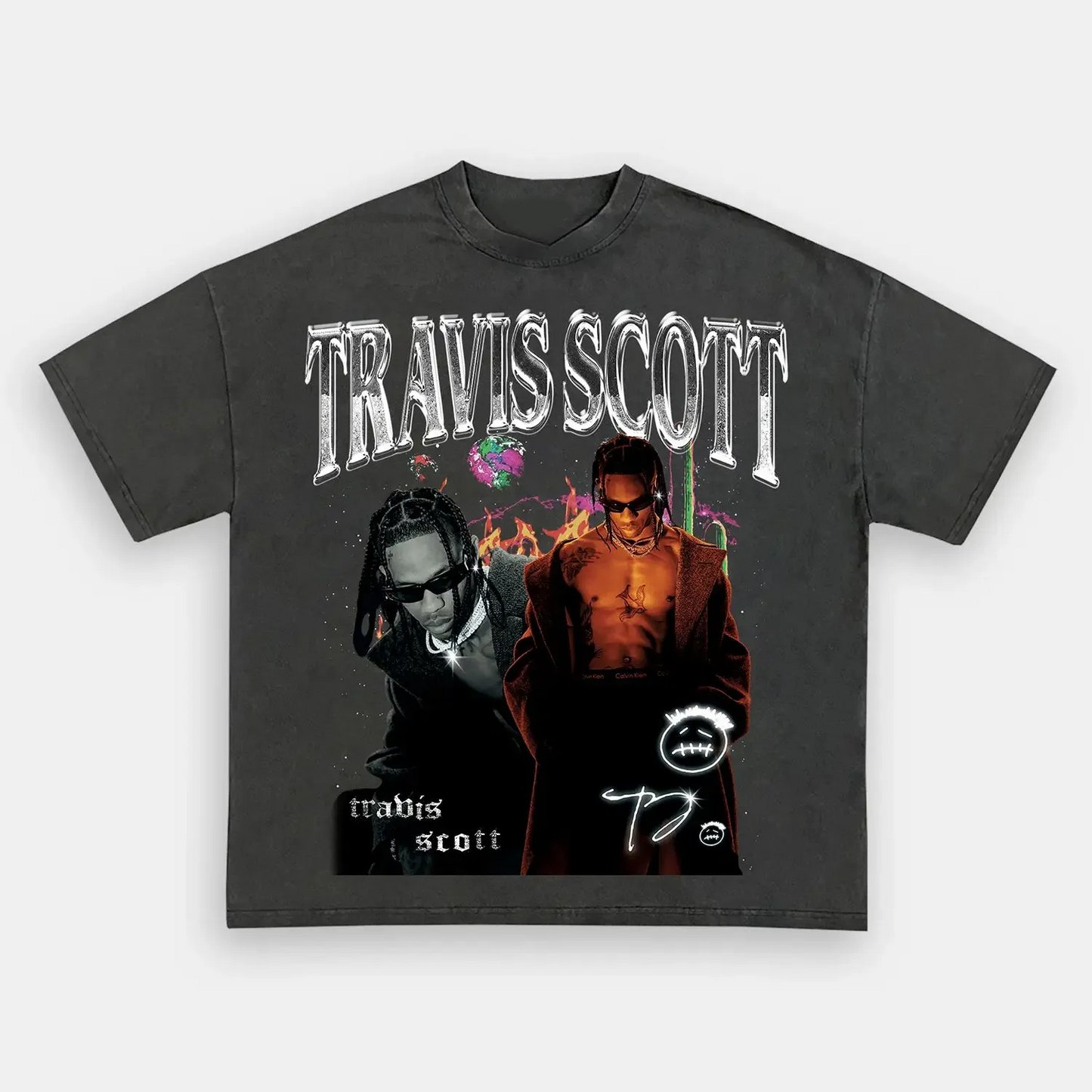 Unisex-Adult Ultra Cotton Washed T-Shirt Graphic  Travis Scott Tee