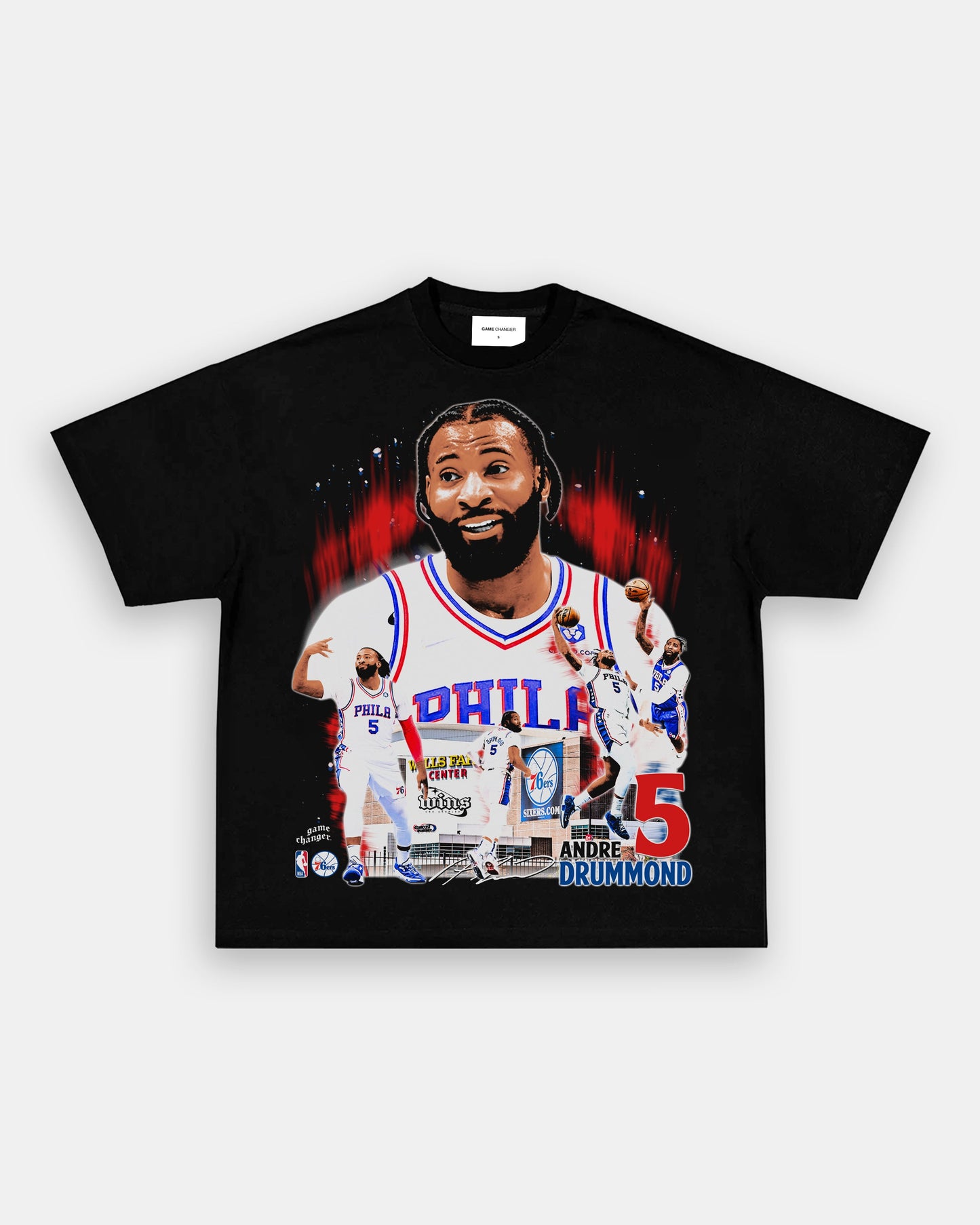 Unisex-Adult Ultra Cotton Washed T-Shirt Graphic ANDRE DRUMMOND - SIXERS TEE