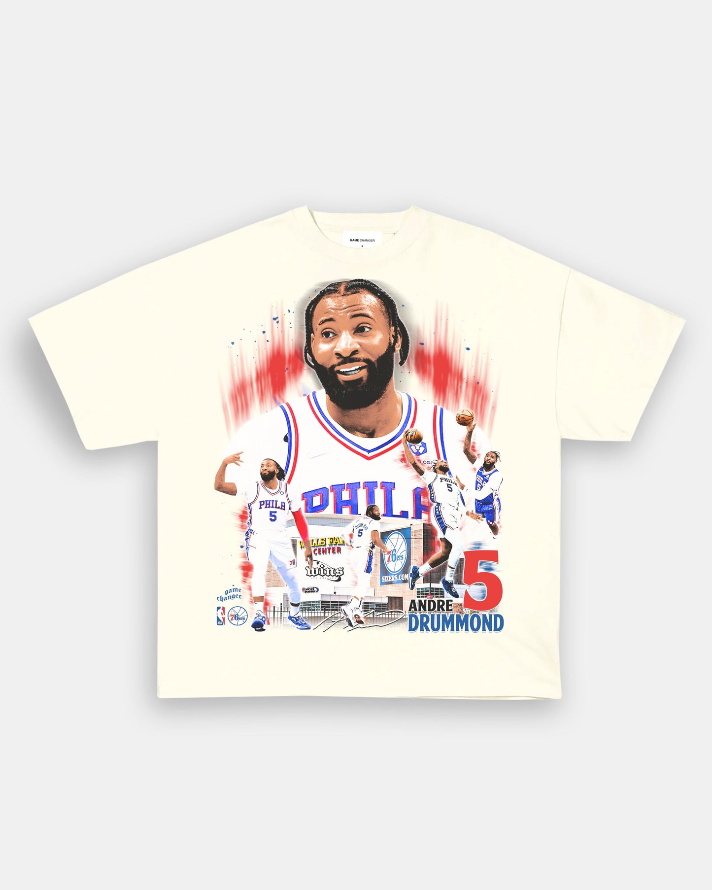 Unisex-Adult Ultra Cotton Washed T-Shirt Graphic ANDRE DRUMMOND - SIXERS TEE