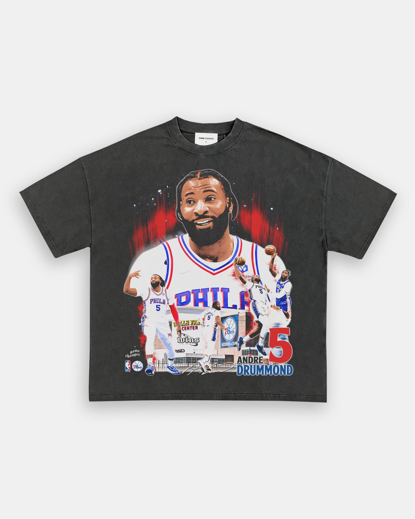 Unisex-Adult Ultra Cotton Washed T-Shirt Graphic ANDRE DRUMMOND - SIXERS TEE