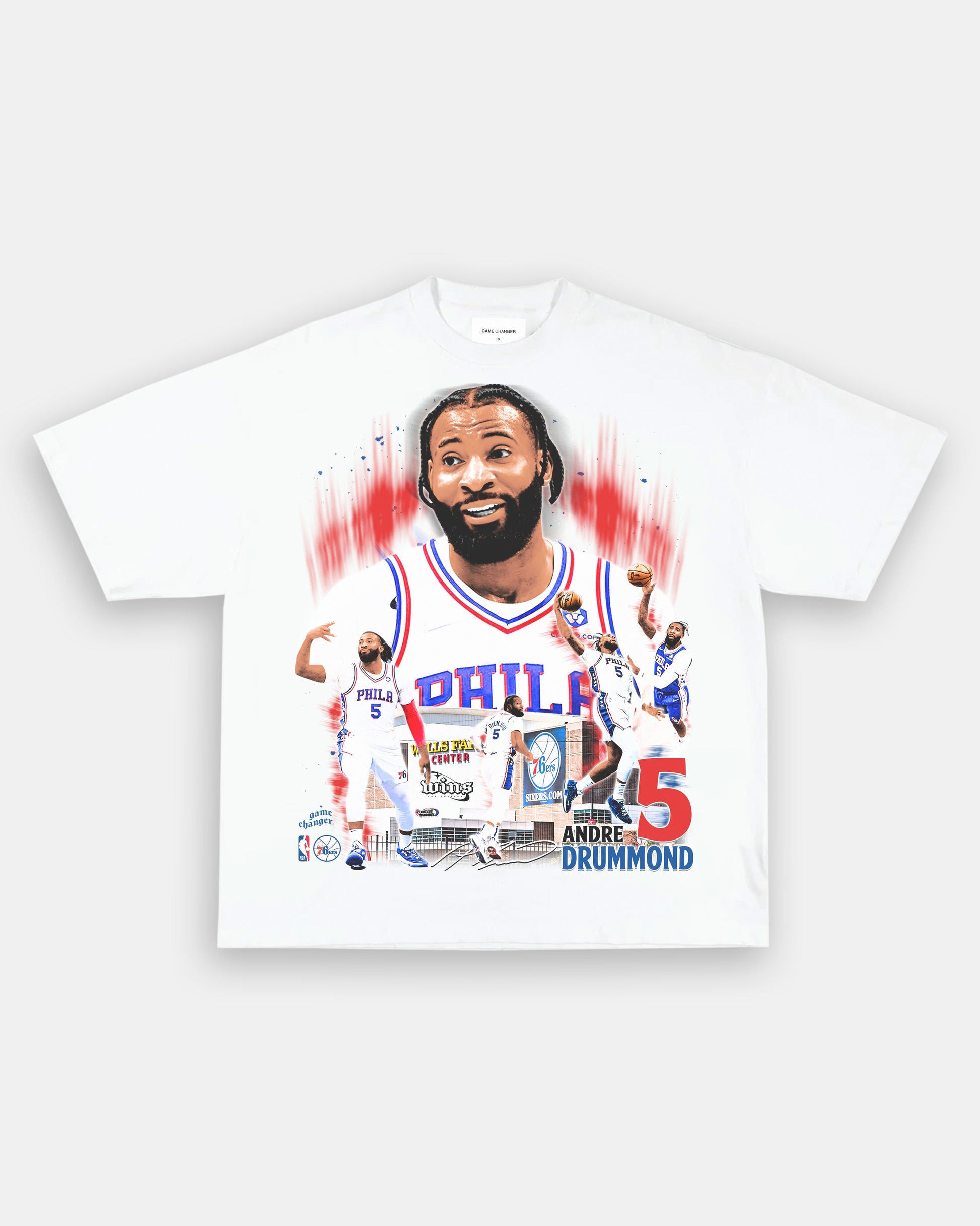 Unisex-Adult Ultra Cotton Washed T-Shirt Graphic ANDRE DRUMMOND - SIXERS TEE