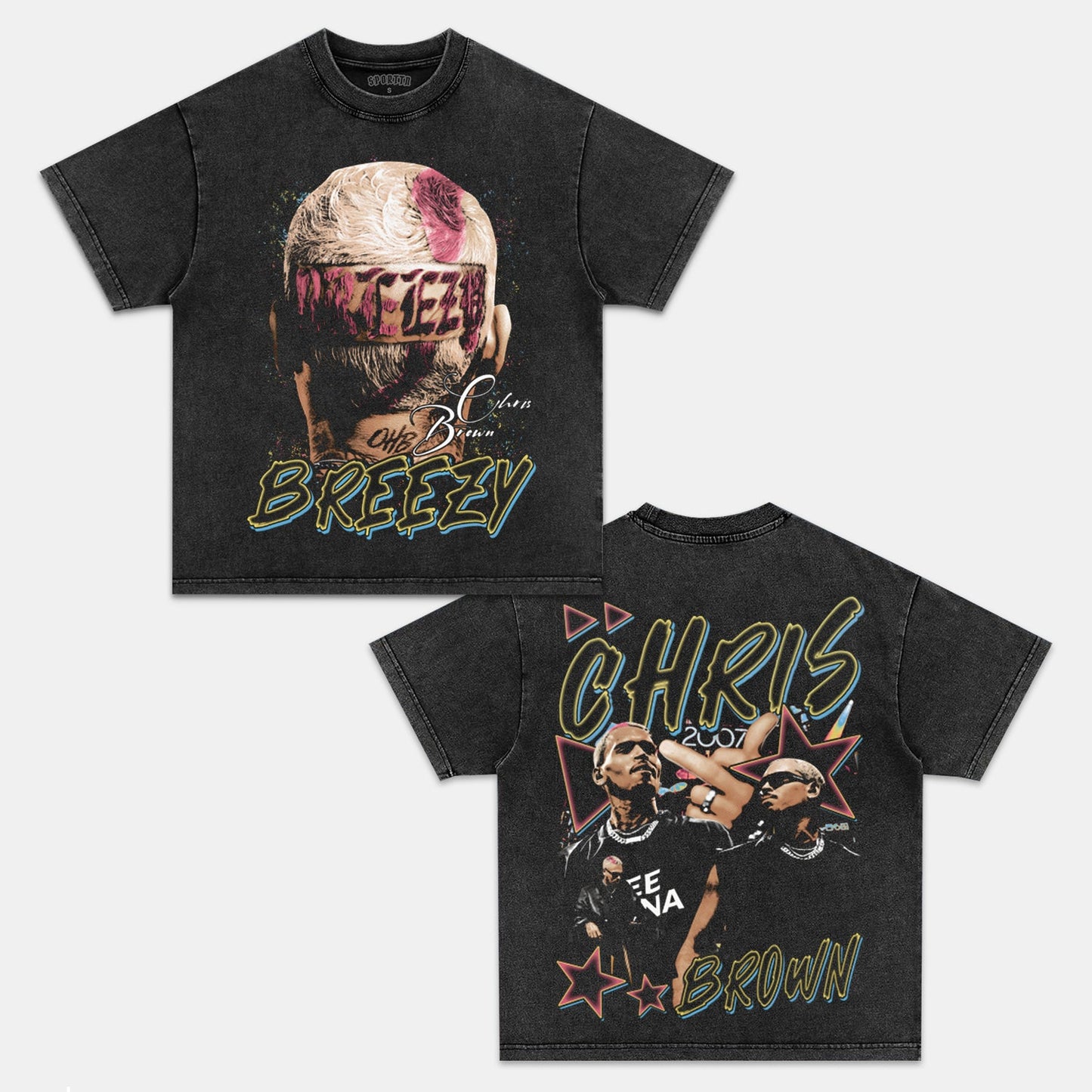 Unisex-Adult Ultra Cotton Washed T-Shirt Graphic  BREEZY CHRIS BROWN TEE