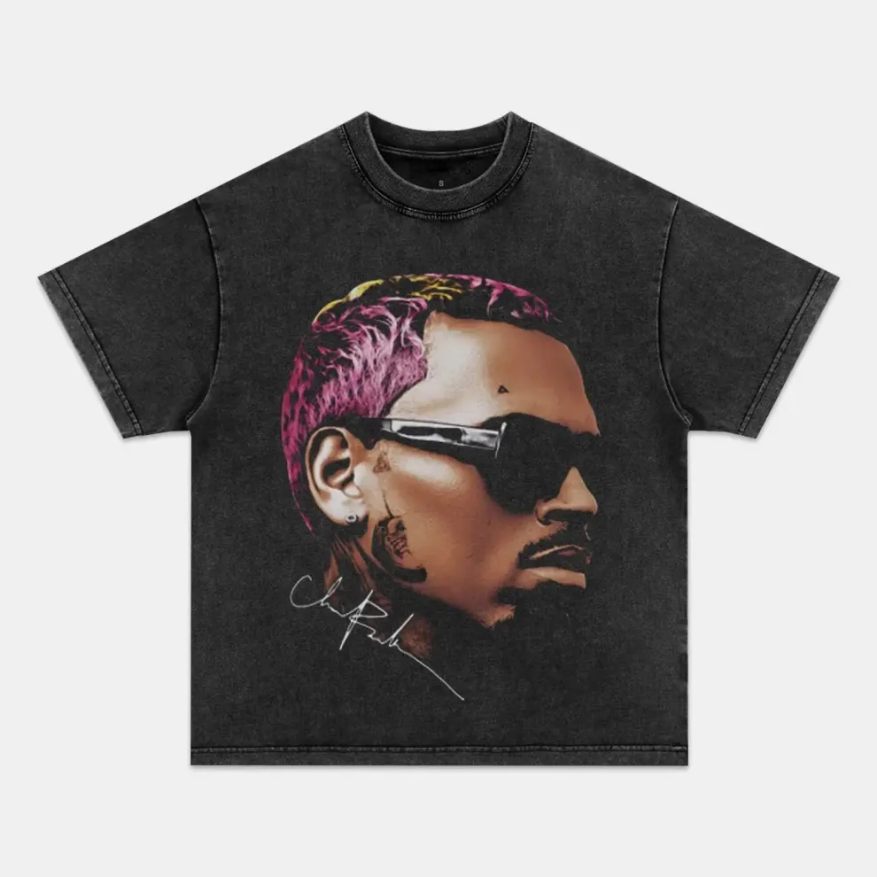 Unisex-Adult Ultra Cotton Washed T-Shirt Graphic  2024 CHRIS BROWN V1 VINTAGE TEE