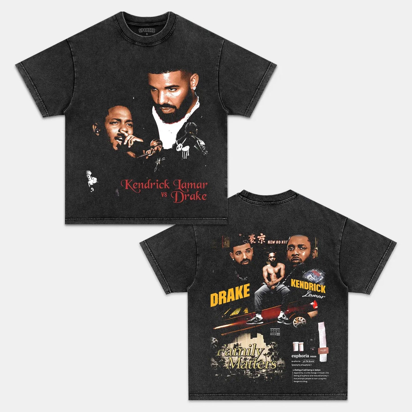 Unisex-Adult Ultra Cotton Washed T-Shirt Graphic  DRAKE VS KDOT TEE