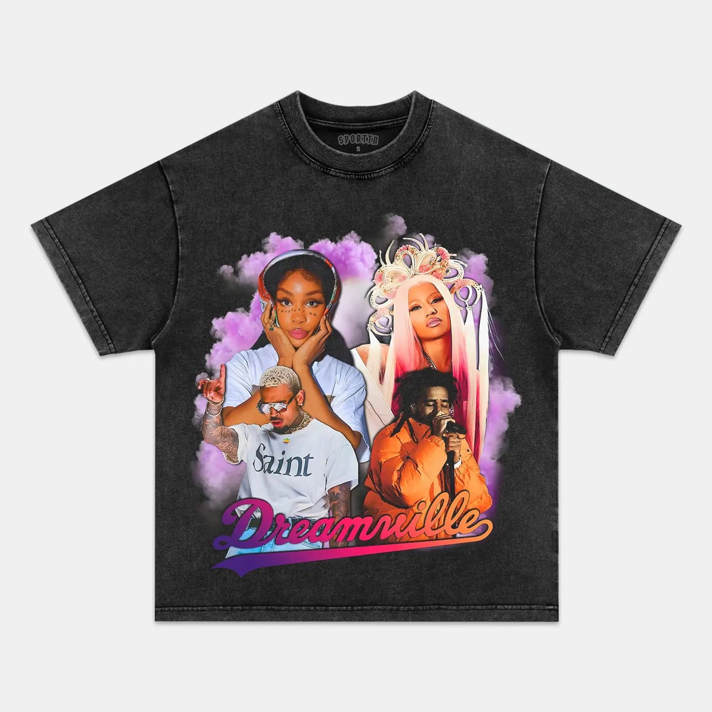 Unisex-Adult Ultra Cotton Washed T-Shirt Graphic  Dreamville Festival- CHRIS BROWN-SZA-NICKI MINAJ-J COLE TEE