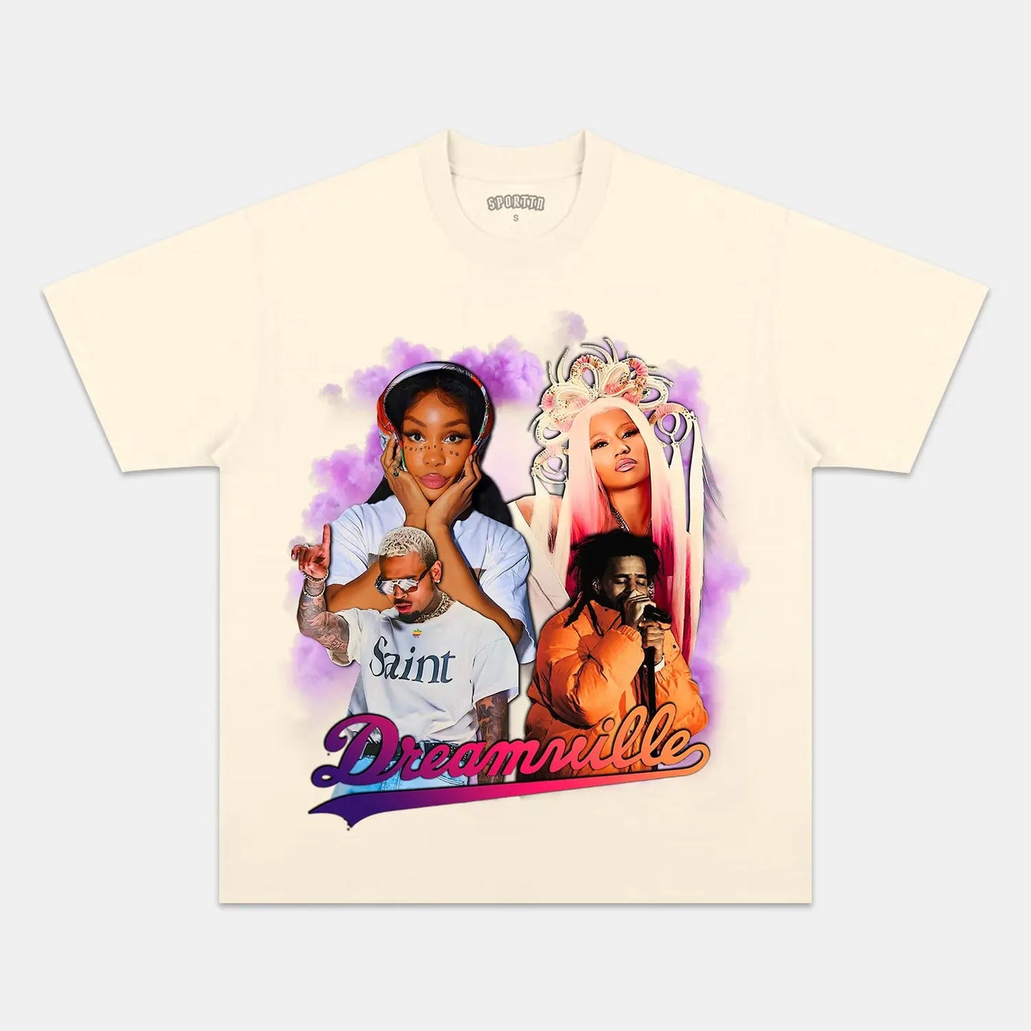 Unisex-Adult Ultra Cotton Washed T-Shirt Graphic  Dreamville Festival- CHRIS BROWN-SZA-NICKI MINAJ-J COLE TEE