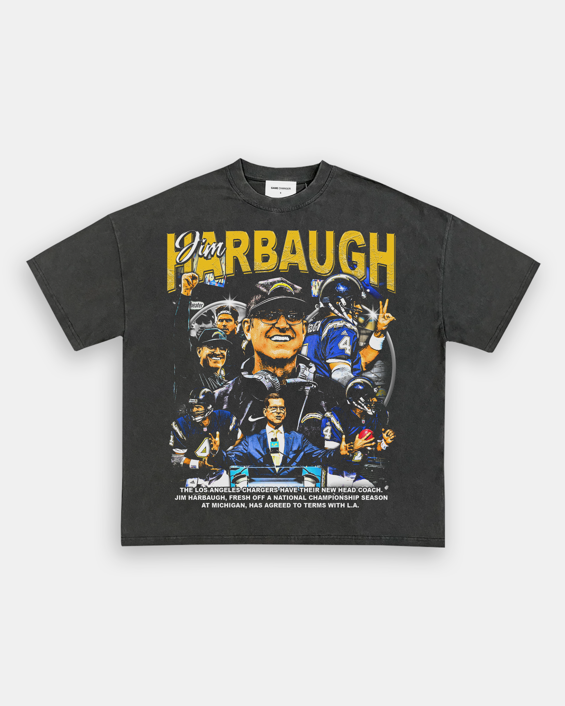 Unisex-Adult Ultra Cotton Washed T-Shirt Graphic JIM HARBAUGH V2 TEE