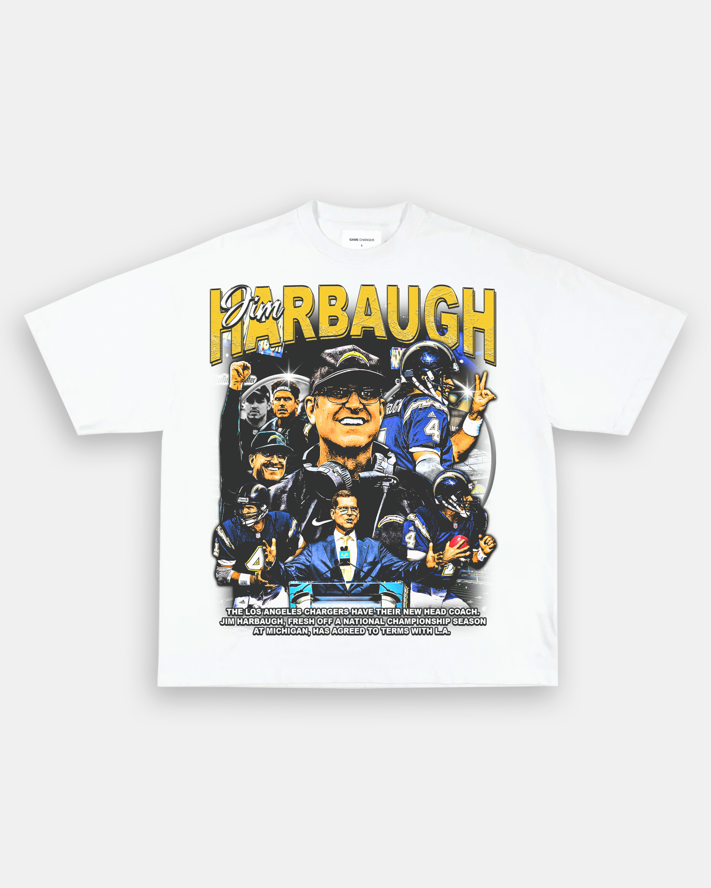 Unisex-Adult Ultra Cotton Washed T-Shirt Graphic JIM HARBAUGH V2 TEE