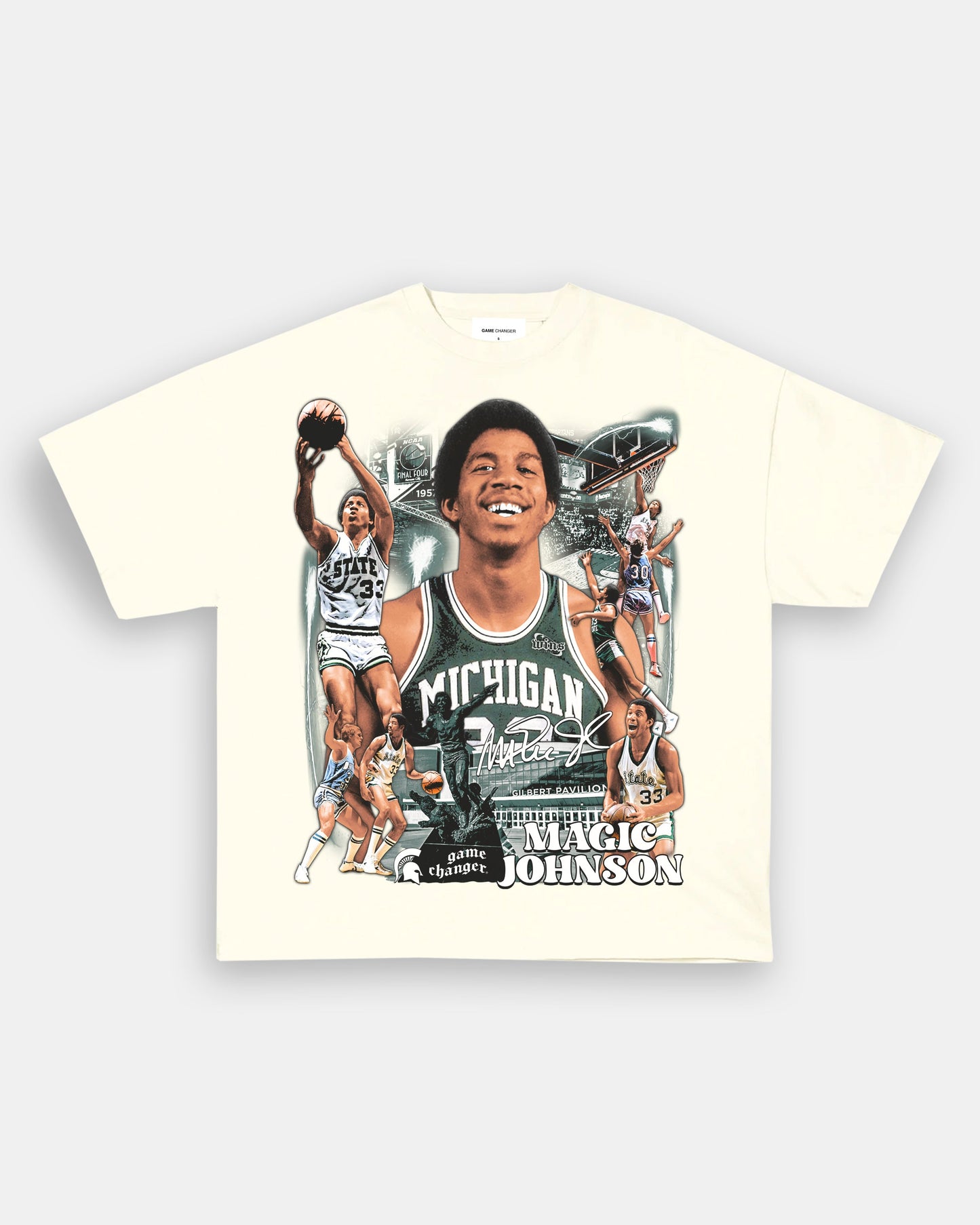 Unisex-Adult Ultra Cotton Washed T-Shirt Graphic MAGIC JOHNSON - MICHIGAN TEE