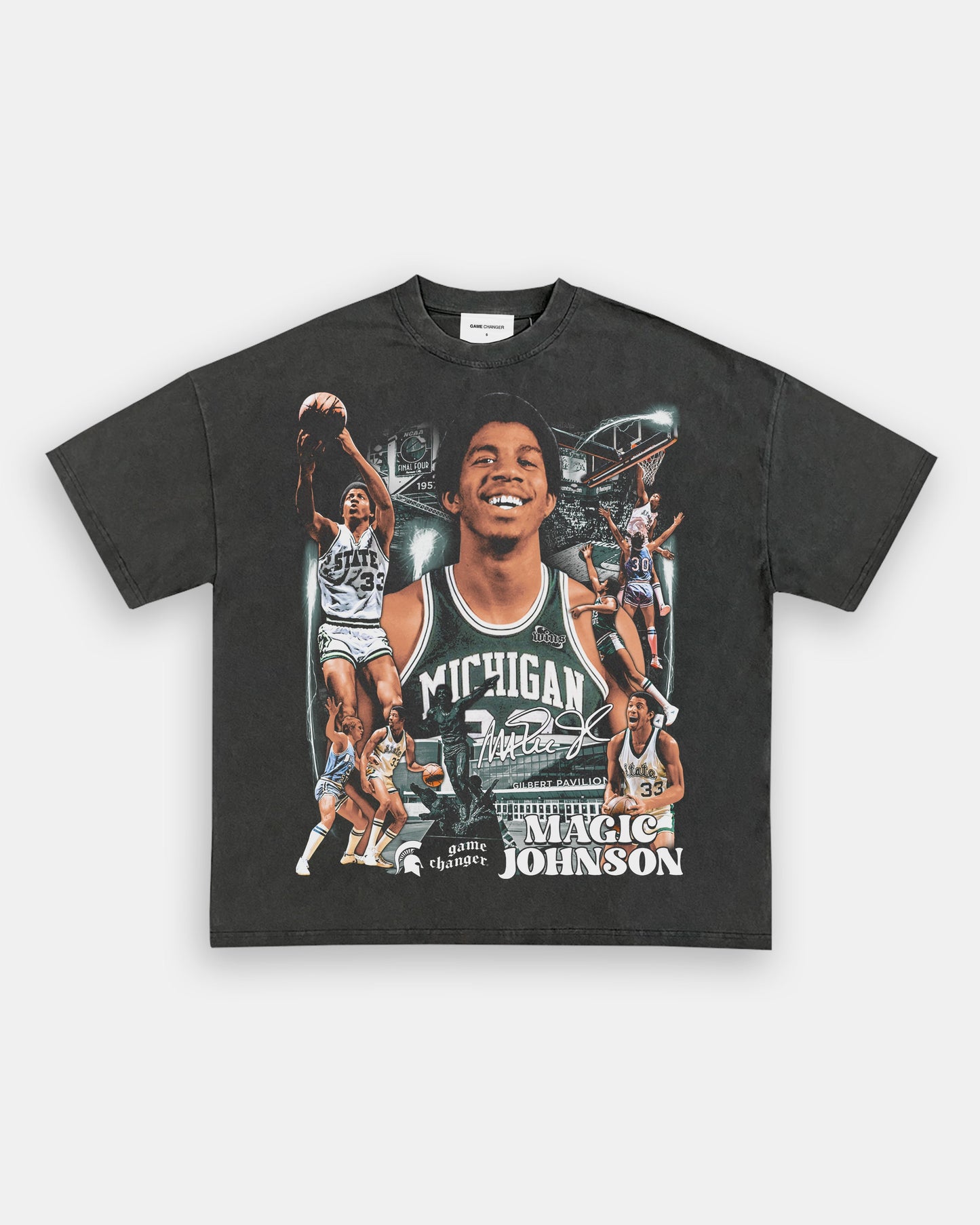 Unisex-Adult Ultra Cotton Washed T-Shirt Graphic MAGIC JOHNSON - MICHIGAN TEE