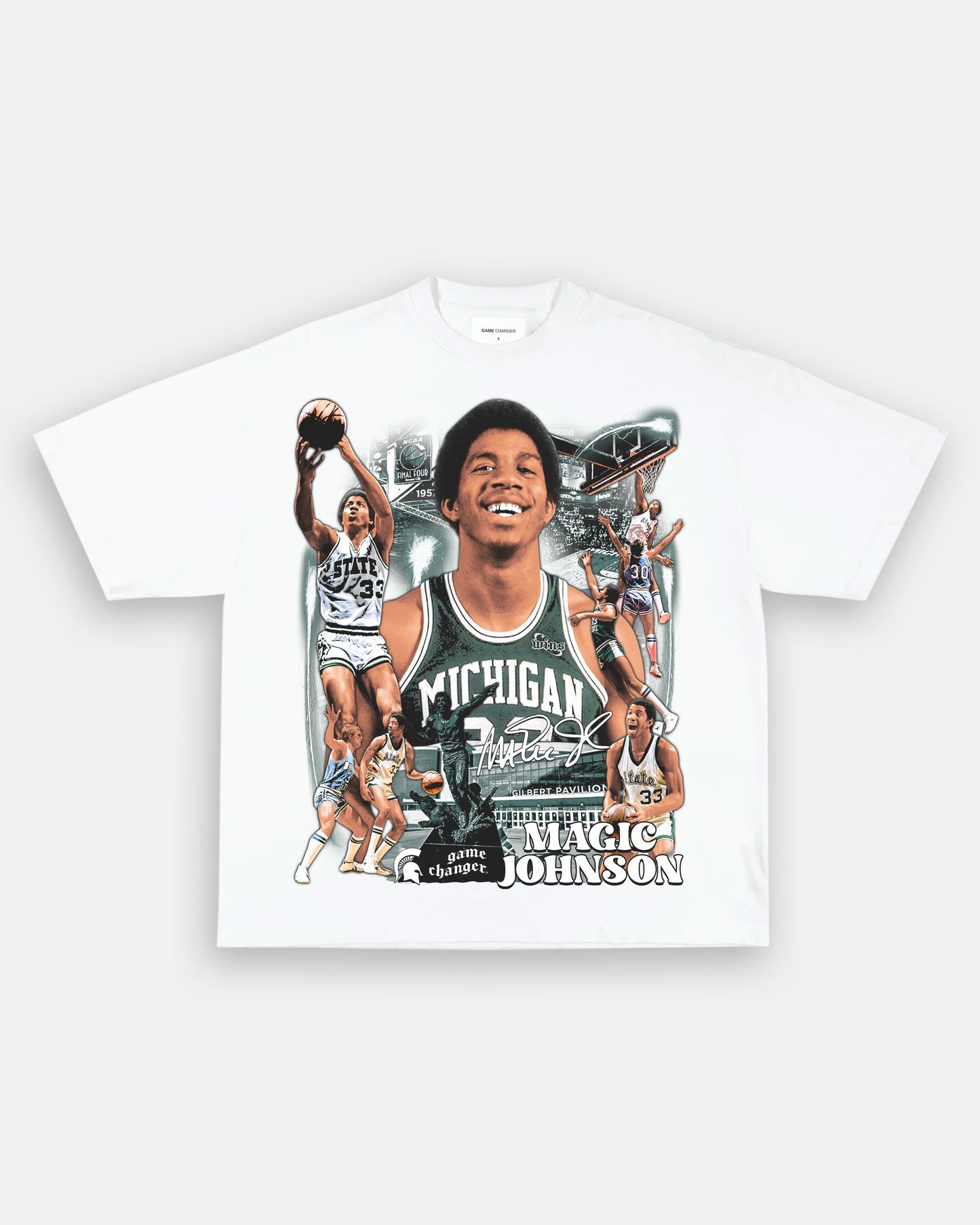 Unisex-Adult Ultra Cotton Washed T-Shirt Graphic MAGIC JOHNSON - MICHIGAN TEE