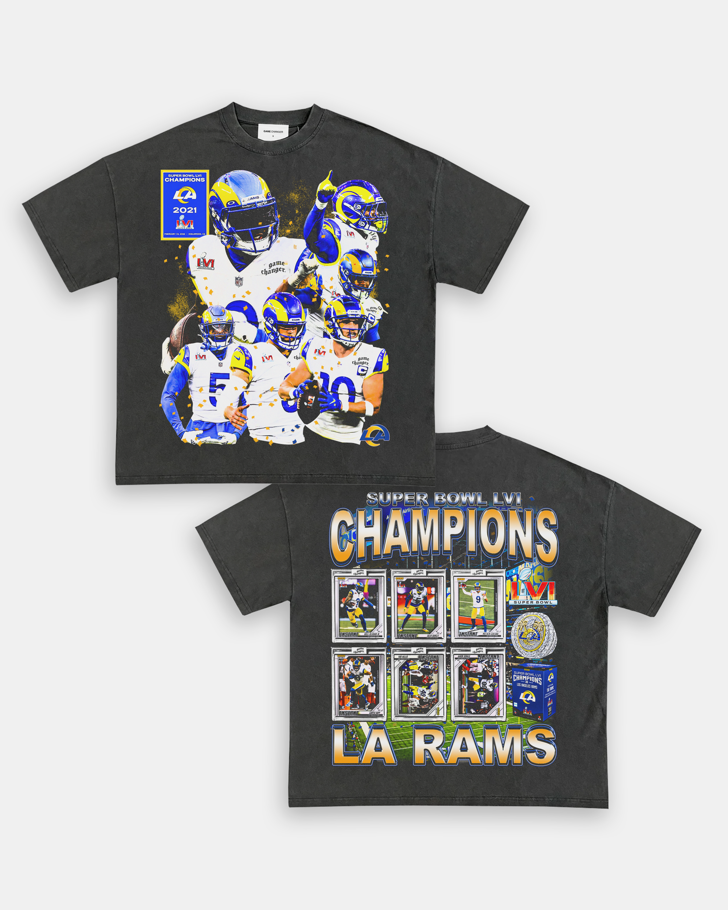 Unisex-Adult Ultra Cotton Washed T-Shirt Graphic SUPER BOWL LVI CHAMPS - RAMS TEE