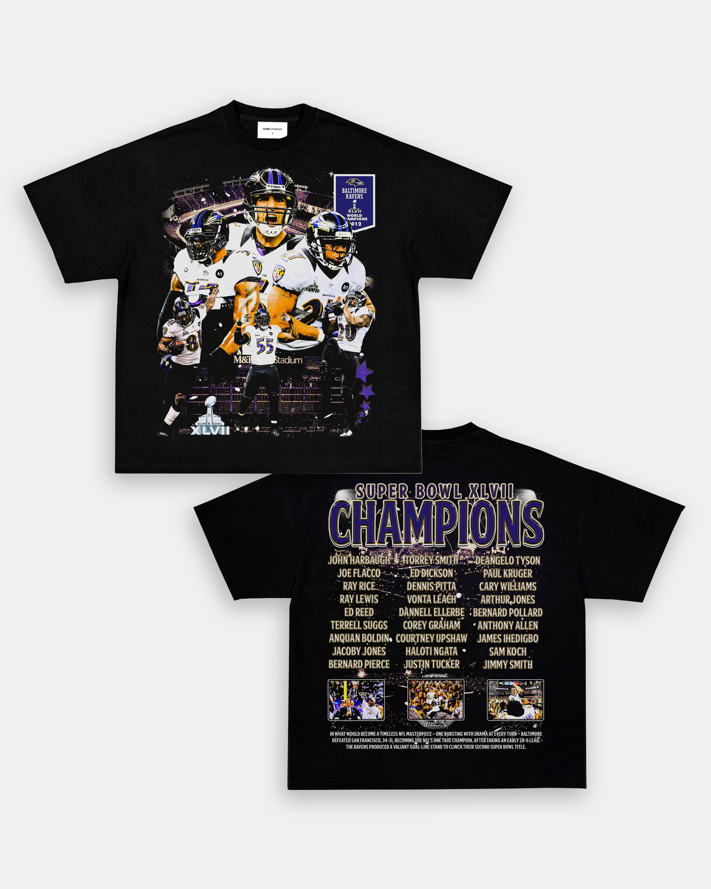 Unisex-Adult Ultra Cotton Washed T-Shirt Graphic SUPER BOWL XLVII CHAMPS - RAVENS TEE