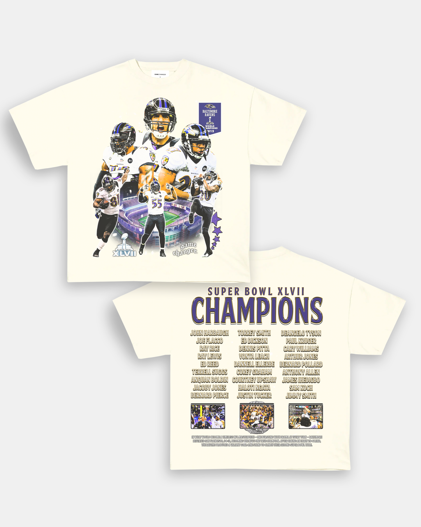 Unisex-Adult Ultra Cotton Washed T-Shirt Graphic SUPER BOWL XLVII CHAMPS - RAVENS TEE