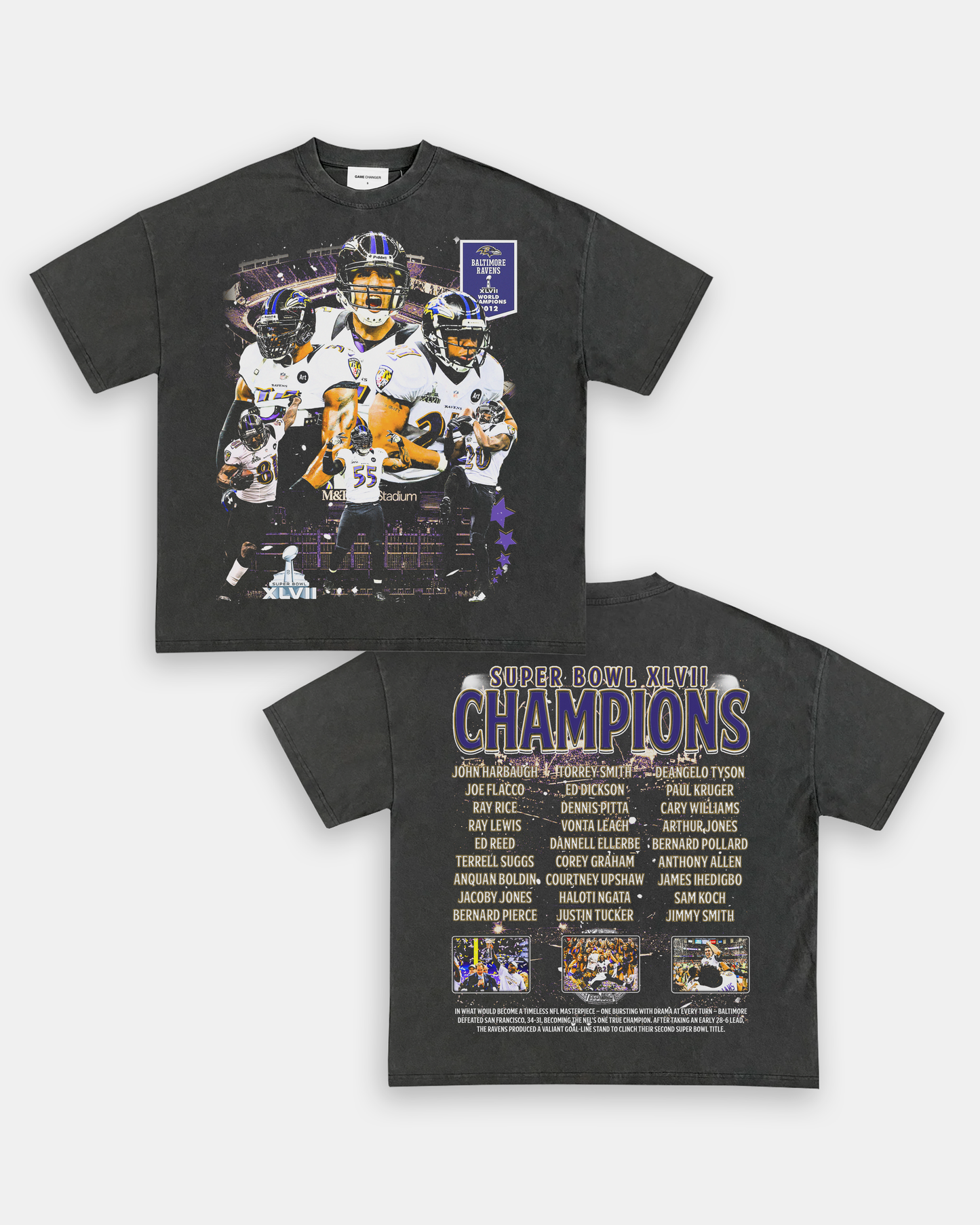 Unisex-Adult Ultra Cotton Washed T-Shirt Graphic SUPER BOWL XLVII CHAMPS - RAVENS TEE