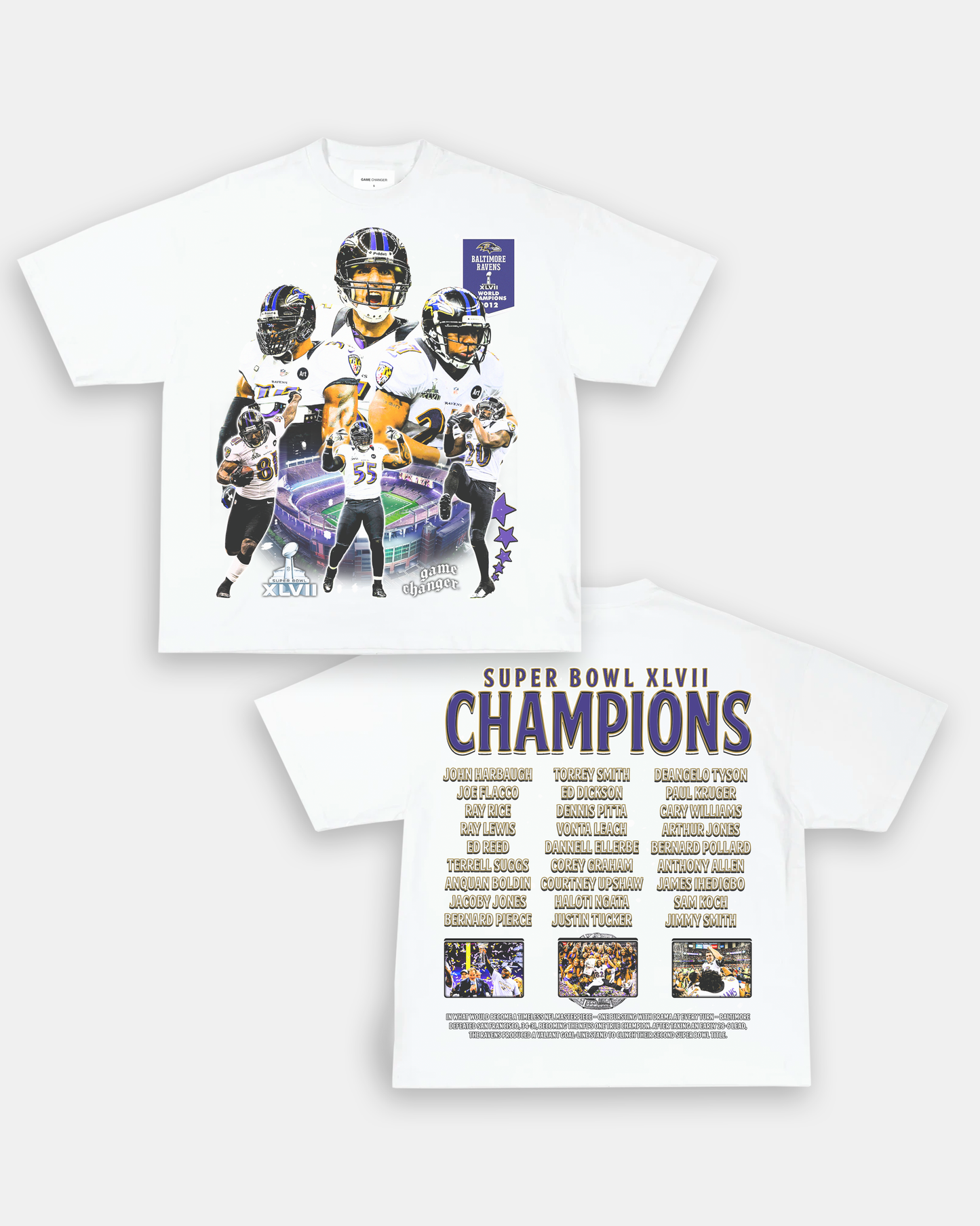 Unisex-Adult Ultra Cotton Washed T-Shirt Graphic SUPER BOWL XLVII CHAMPS - RAVENS TEE