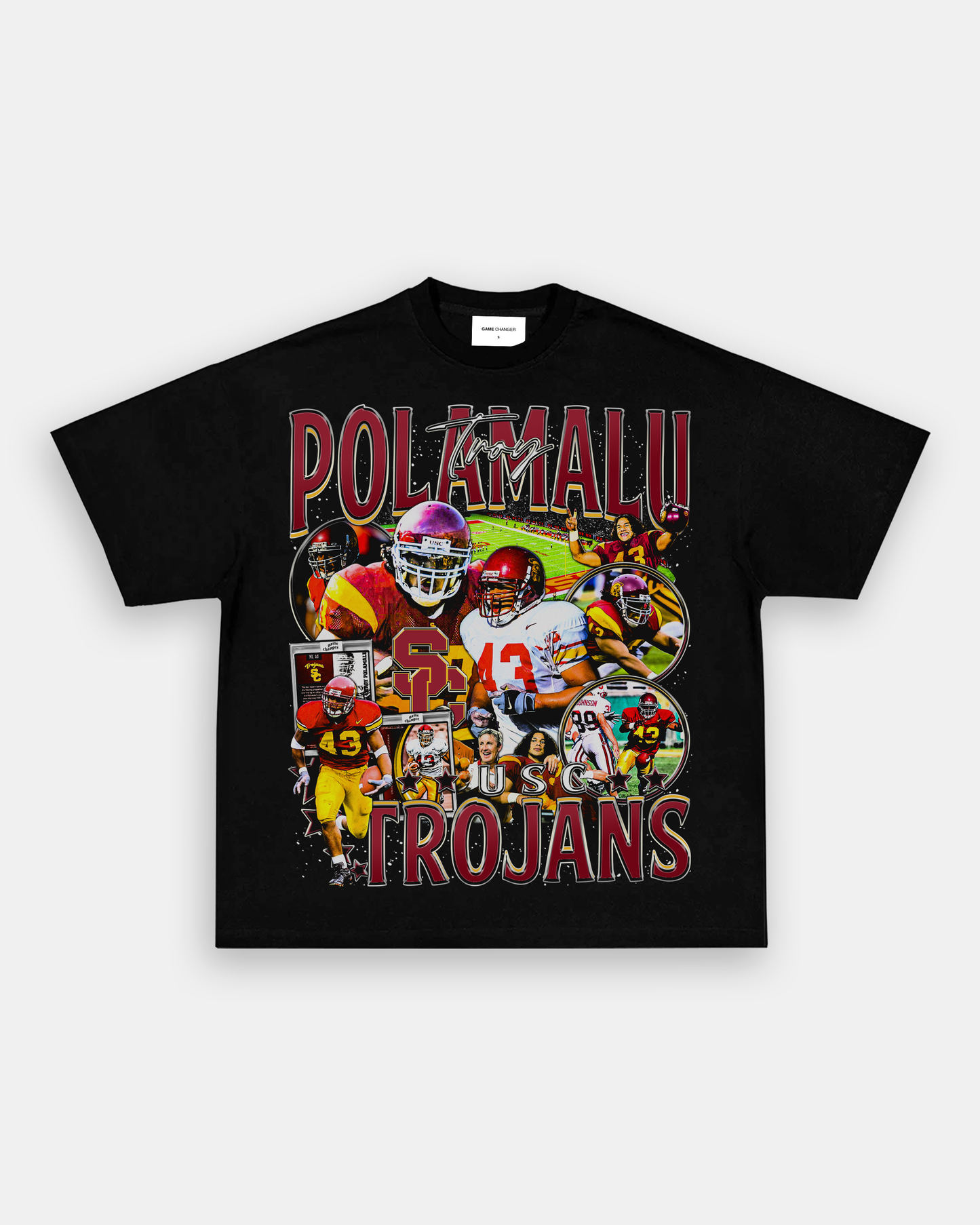 Unisex-Adult Ultra Cotton Washed T-Shirt Graphic TROY POLAMALU - USC TEE