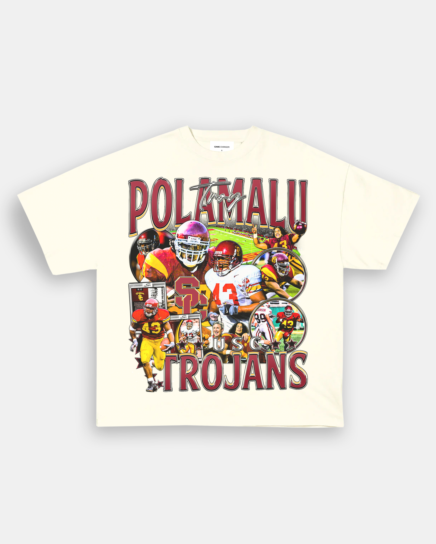 Unisex-Adult Ultra Cotton Washed T-Shirt Graphic TROY POLAMALU - USC TEE