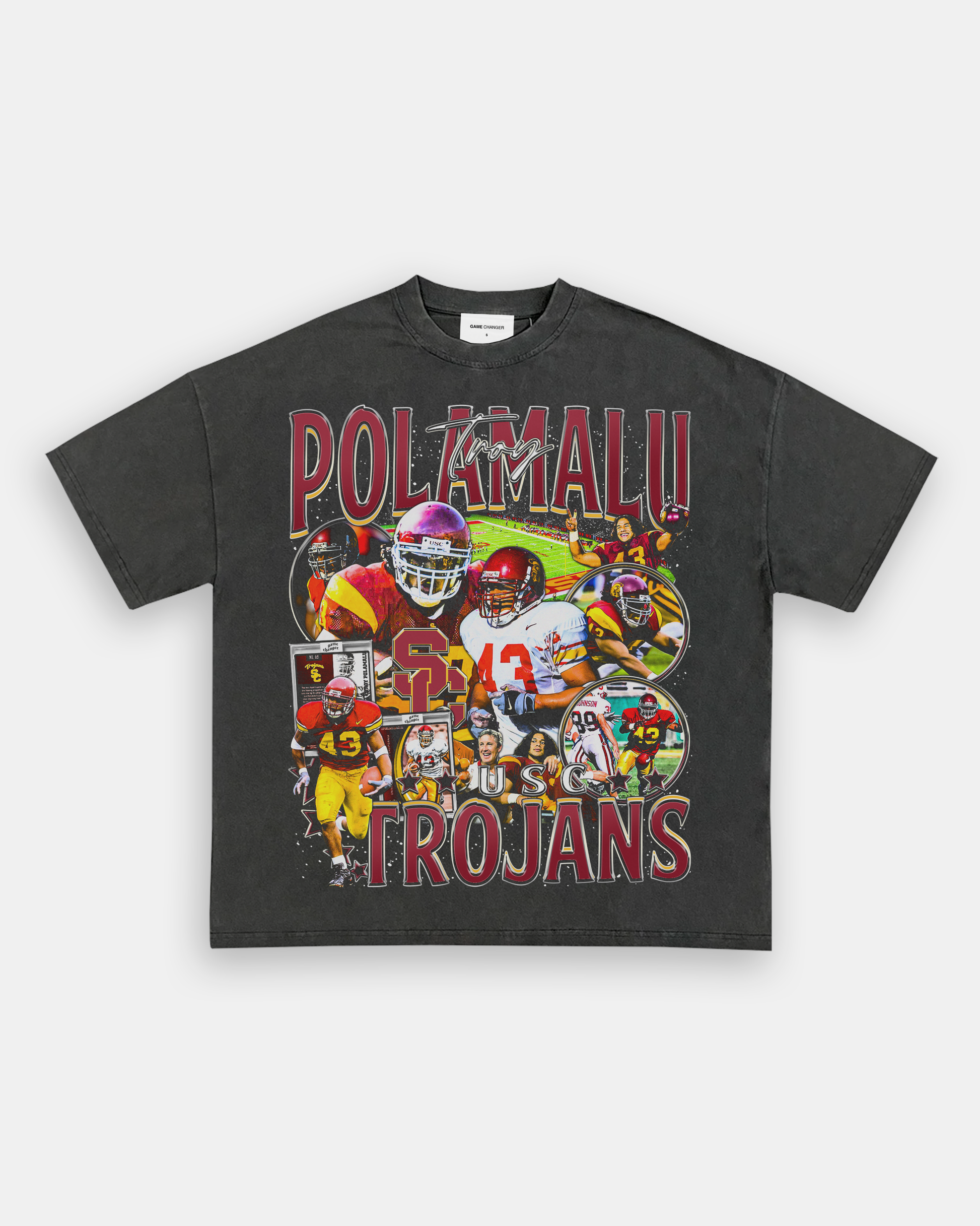 Unisex-Adult Ultra Cotton Washed T-Shirt Graphic TROY POLAMALU - USC TEE