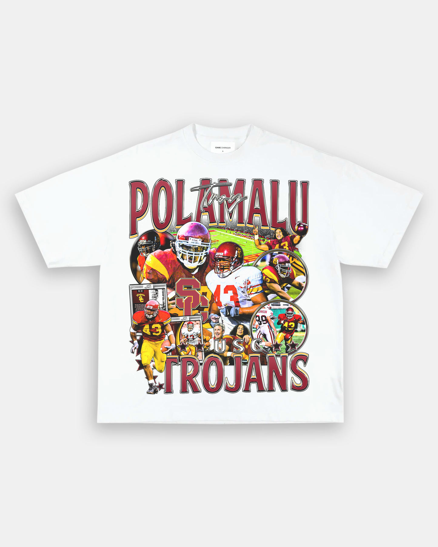 Unisex-Adult Ultra Cotton Washed T-Shirt Graphic TROY POLAMALU - USC TEE