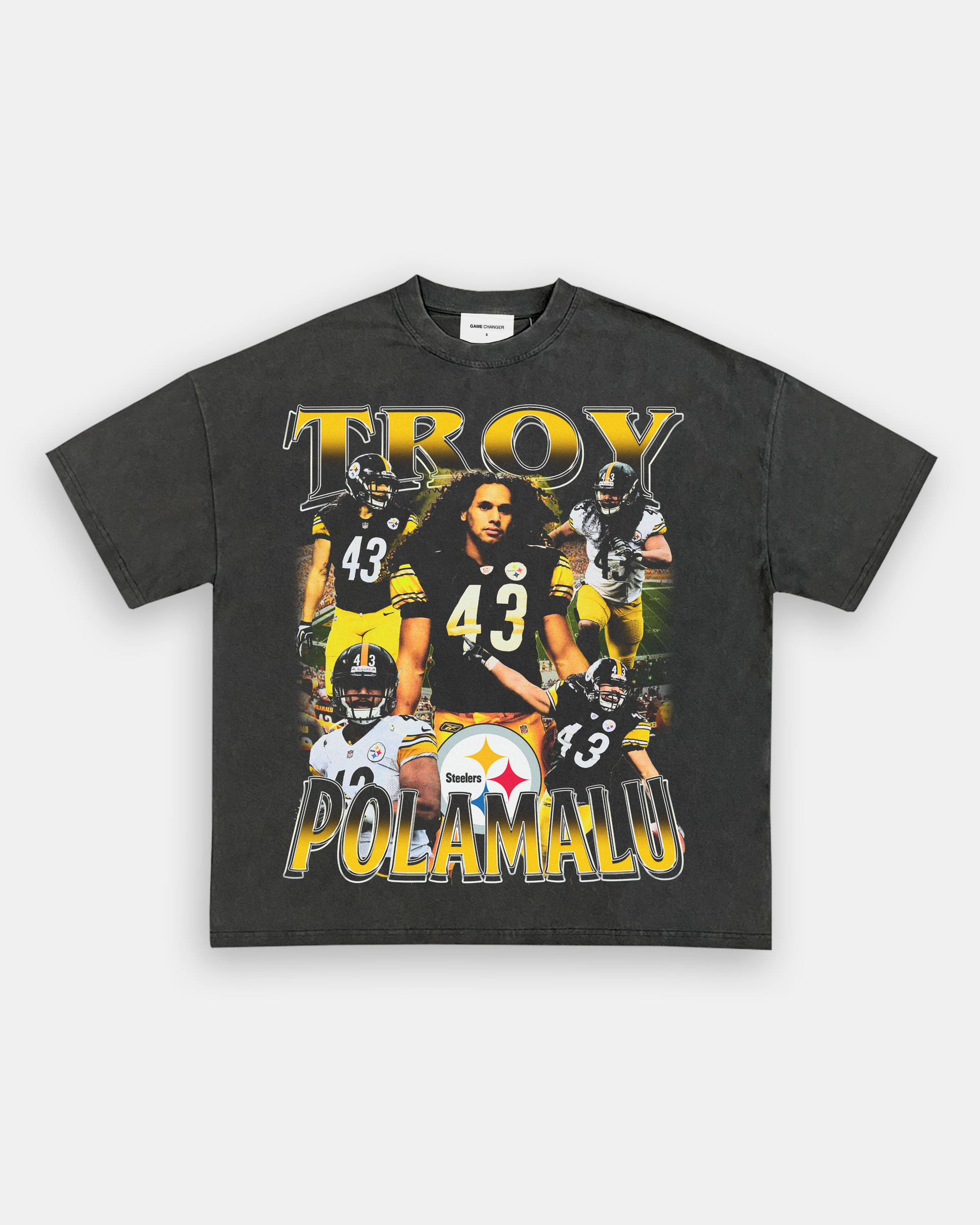 Unisex-Adult Ultra Cotton Washed T-Shirt Graphic TROY POLAMALU TEE