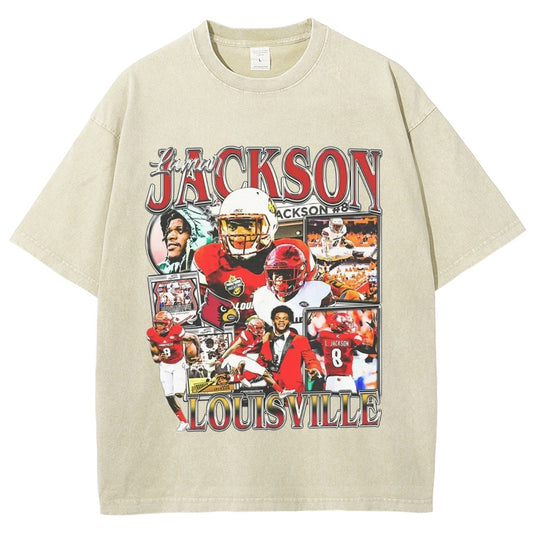 Unisex-Adult Ultra Cotton Washed T-Shirt Graphic  LAMAR JACKSON - LOUISVILLE TEE