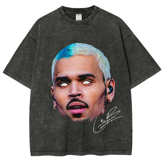 Unisex-Adult Ultra Cotton Washed T-Shirt Graphic  2024 CHRIS BROWN V6 VINTAGE TEE